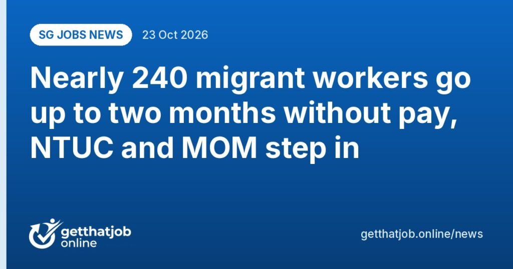 SG Jobs News: Nearly 240 migrant workers go up to two months without pay, NTUC and MOM step in